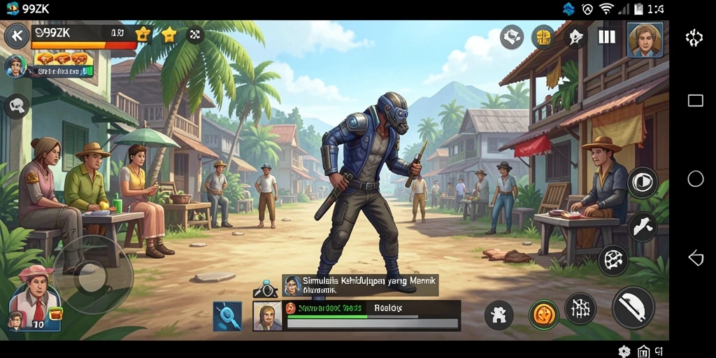 Screenshot gameplay 99ZK menampilkan kehidupan virtual yang dinamis.