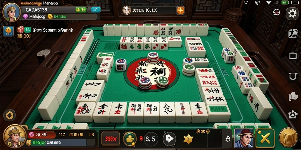 Tampilan gameplay seru di CADAS138 dengan ubin Mahjong yang berwarna-warni.