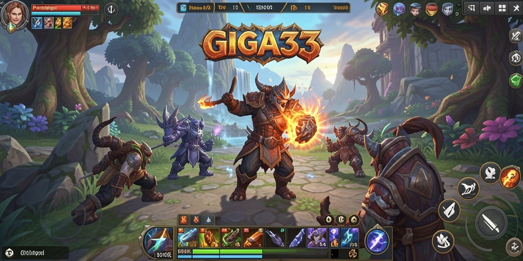 Screenshot gameplay GIGA33 menampilkan pertarungan seru di dunia MMORPG.
