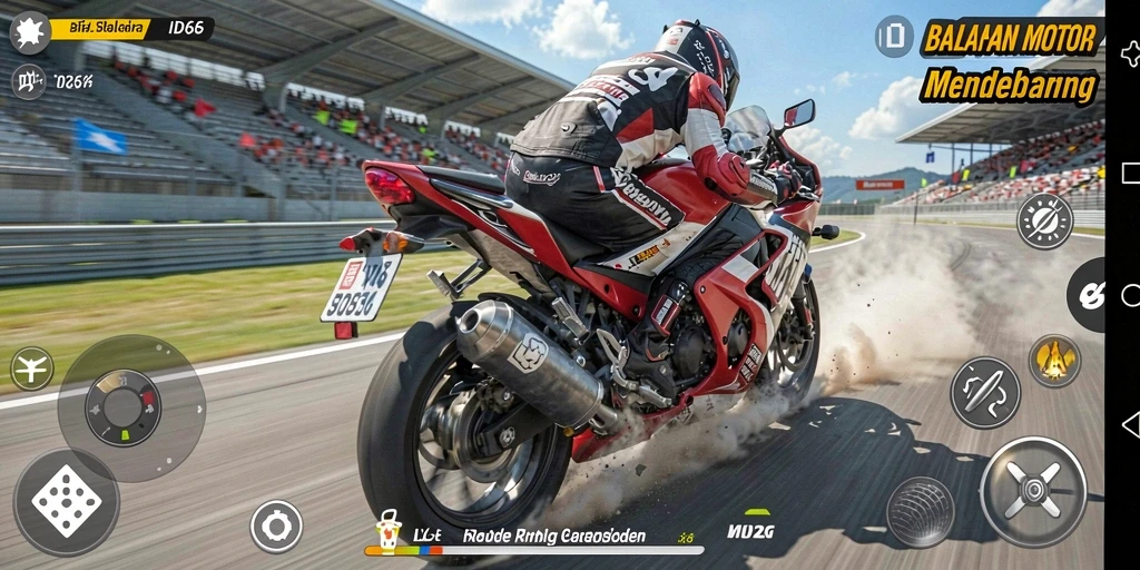Gameplay ID66 menampilkan aksi balapan motor yang seru dan mendebarkan.