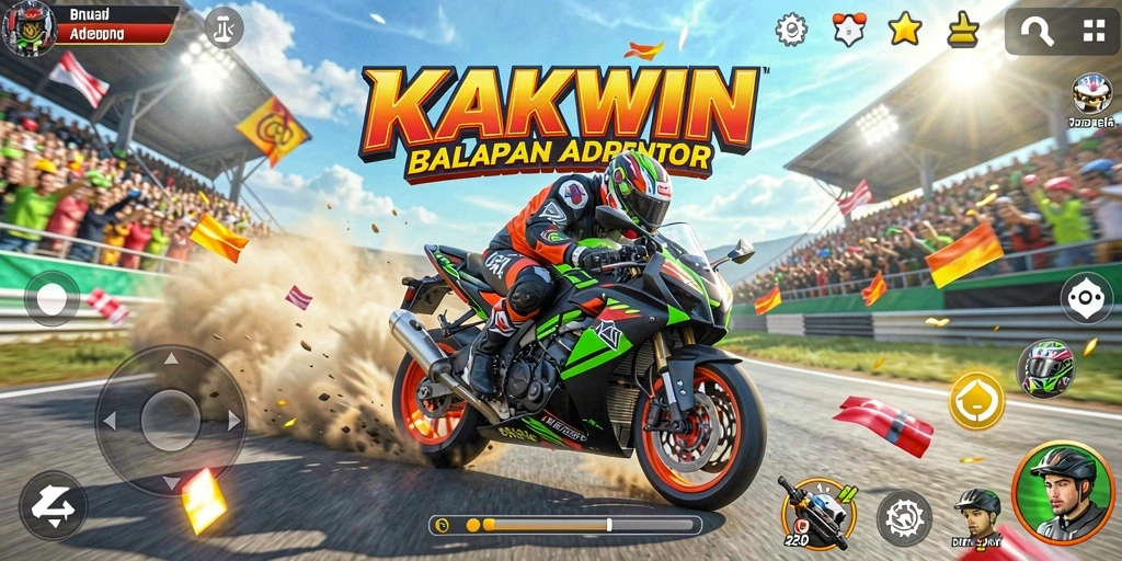 Tampilan gameplay seru KAKWIN saat balapan motor.