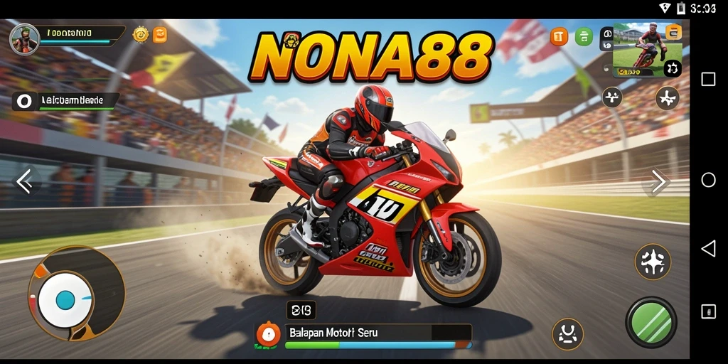 Gameplay NONA88 menunjukkan balapan motor penuh aksi yang mendebarkan.