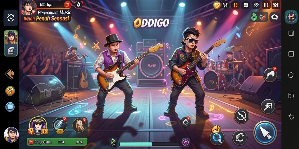 Tampilan gameplay ODDIGO yang mengasyikkan dengan berbagai tantangan musik.