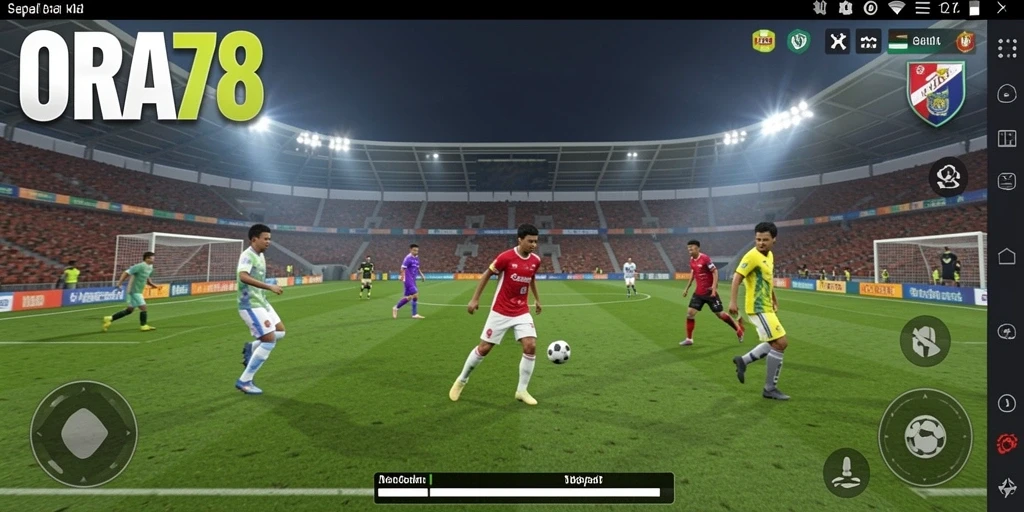 Gameplay ORA78 menampilkan aksi seru di lapangan sepak bola.