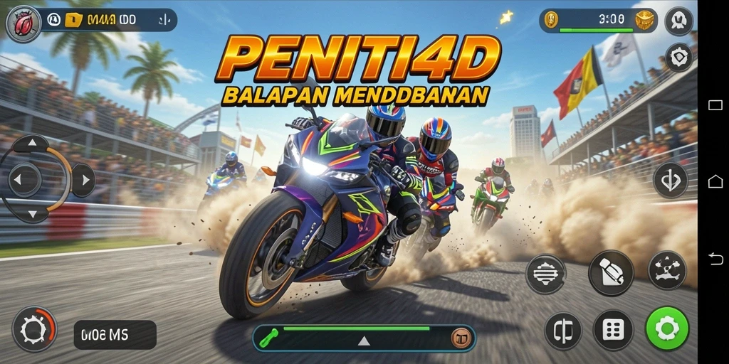 Tampilan gameplay mendebarkan dari balapan motor di PENITI4D.