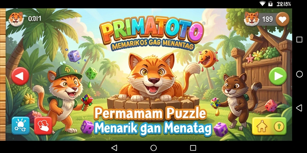 Screenshot gameplay PRIMATOTO menampilkan berbagai puzzle yang menantang.