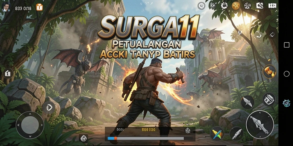 Screenshot utama SURGA11 menampilkan aksi seru dalam pertarungan epik.