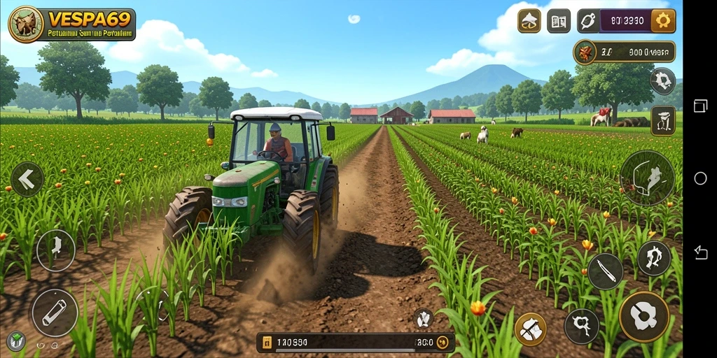 Tangkapan layar menampilkan eksplorasi ladang dalam VESPA69 yang penuh warna.