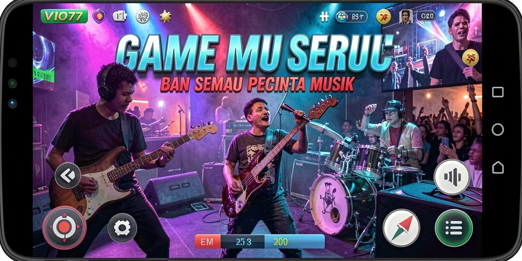 Tampilan gameplay seru VIO77 menampilkan berbagai lagu dan tantangan.