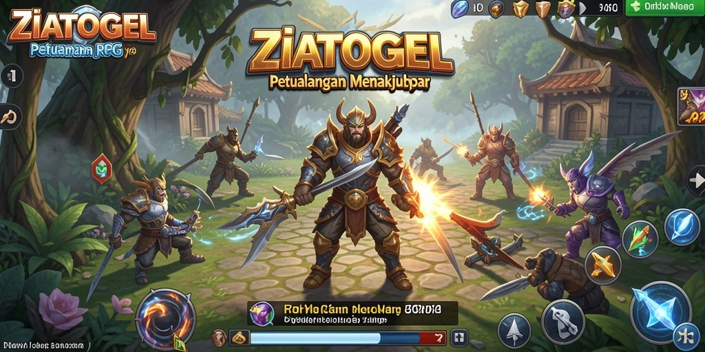 Screenshot gameplay ZIATOGEL menampilkan pertempuran epik dalam dunia fantasi.