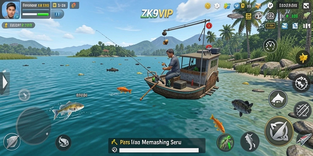 Screenshot gameplay ZK9VIP saat menangkap ikan di laut.